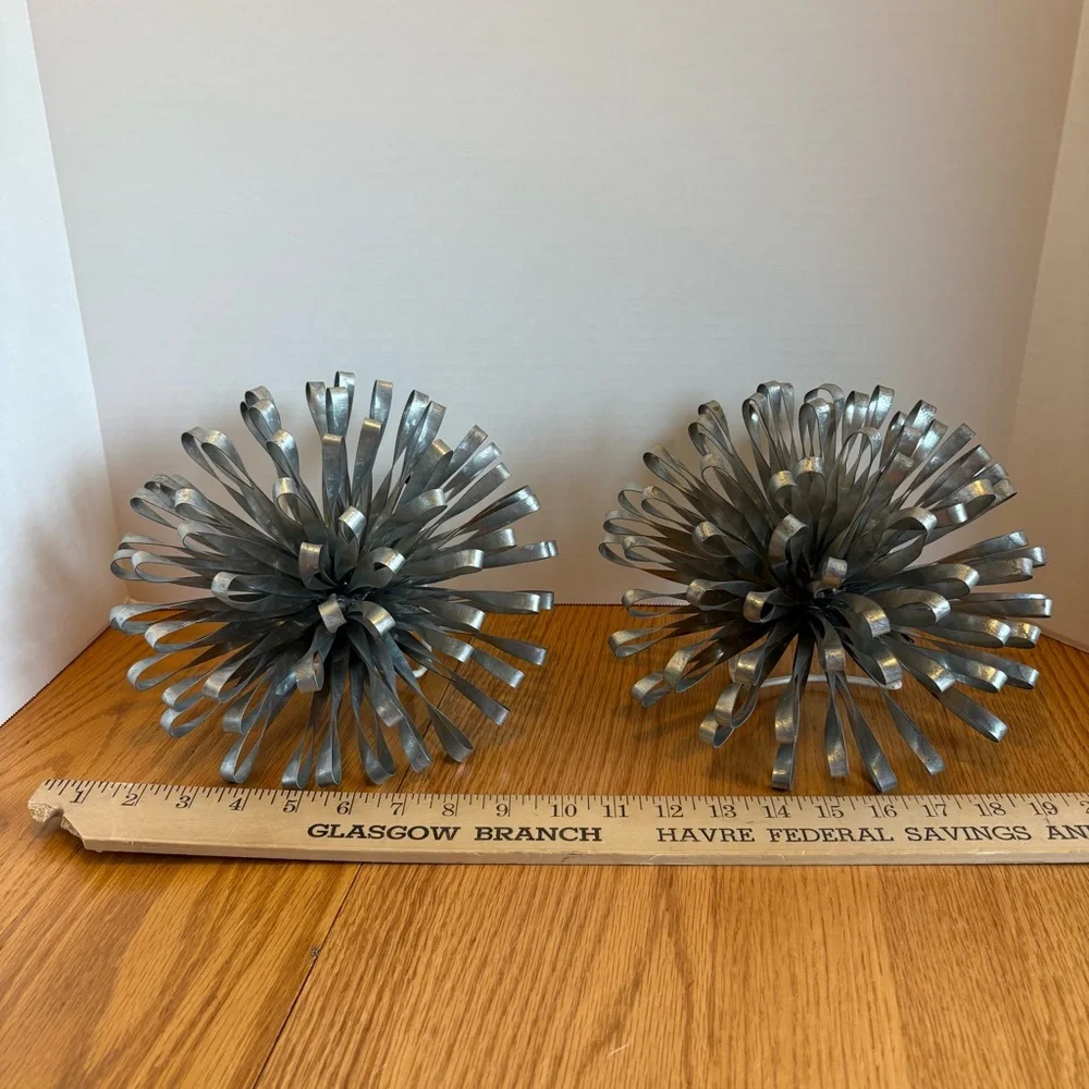 Industrial Modern Metal Wall Sculptures Pair Silver Burst Flower Art Decor 12” - Picture 11 of 12
